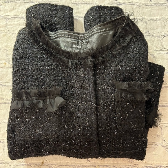 ALFANI WOOL BLEND BLACK METALLIC TWEED WOMEN’S JACKET/BLAZER SIZE 14 - Picture 3 of 10